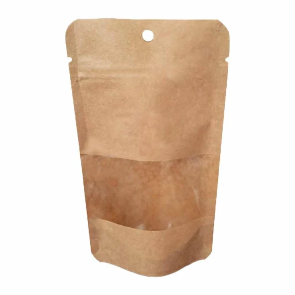 Doypack Pencereli Kraft Delikli Kilitli Kese Kağıdı - Orta Boy - 16x27x8 Cm. - 20 Adetlik 1 Paket - 1