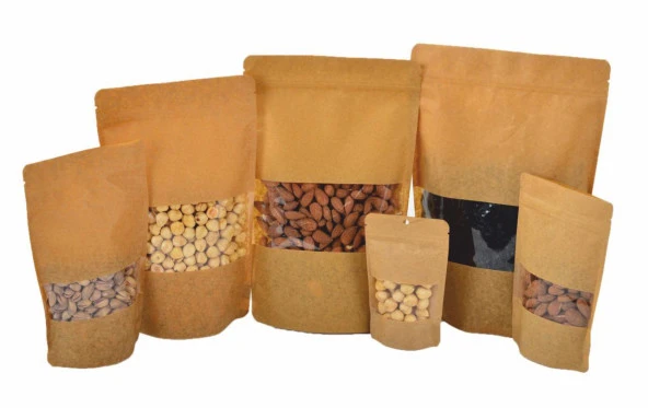 Doypack Pencereli Kraft Delikli Kilitli Kese Kağıdı - Orta Boy - 16x27x8 Cm. - 20 Adetlik 1 Paket - 3