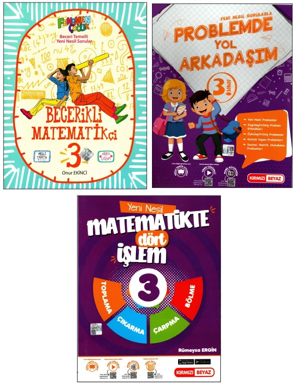 Fenomen+Kırmızı Beyaz 3. Sınıf Beceri Temelli Yeni Nesil Matematik Soru+Problem+İşlem Seti 3 Kitap