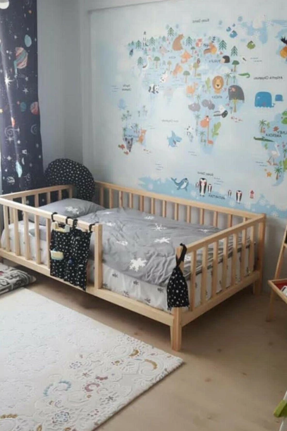 Loolpi Home Unisex Montessori Bebek Ve Çocuk Karyolası Doğal Ahşap Yatak
