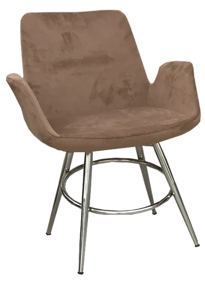 Sandalye 14177 MAKİ Kollu Kahve Model POLİÜRETAN Metal Nikelaj Babyface kumaş El Yapım