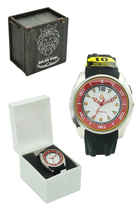 Galatasaray Orijinal Silikon Kordonlu Kol Saati Hediyelik Ahşap Kutulu