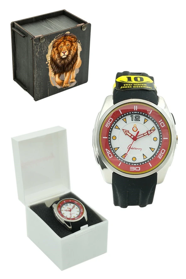 Galatasaray Orijinal Silikon Kordonlu Kol Saati Hediyelik Ahşap Kutulu