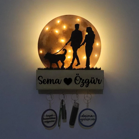 Veraart Işıklı Pleksi Dolunay Kişiselleştirilebilir Biblo Silvia Köpek Gezdiren Çift Anahtar Askılığı