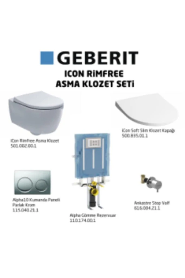 Geberit Asma Klozet Seti İcon Rimfree Alpha10 Soft Slim - Parlak Krom - 2