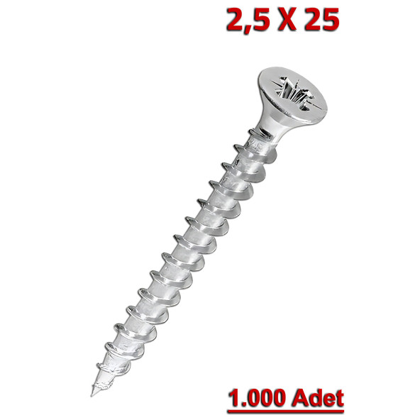 Meridyen 2,5x25 Sunta Vidası (1000 Adet)