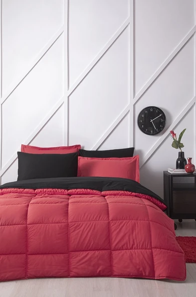Özdilek Ranforce Çift Kişilik Uyku Seti-Colormix Kırmızı Siyah