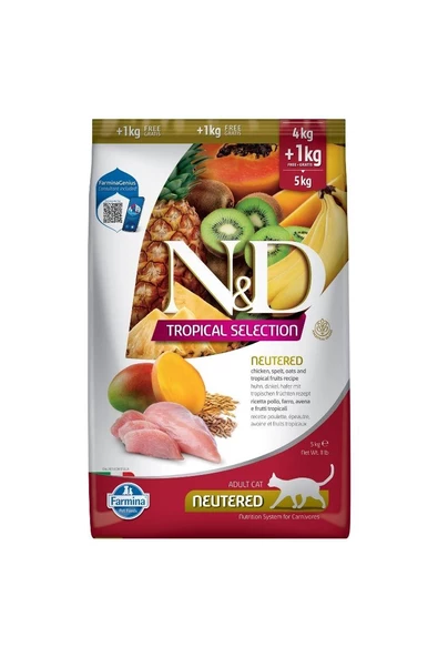 N&D Tropikal Selection Tavuklu Kısırlaştırılmış Yetişkin Kedi Maması 4+1 Kg