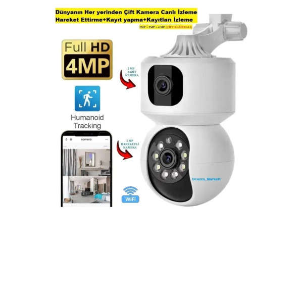 Çift Kamera (Dünyanın Her Yerinden Canlı İzleme+Hareket Ettirme+Kayıt yapma + Kayıtları İzleme)