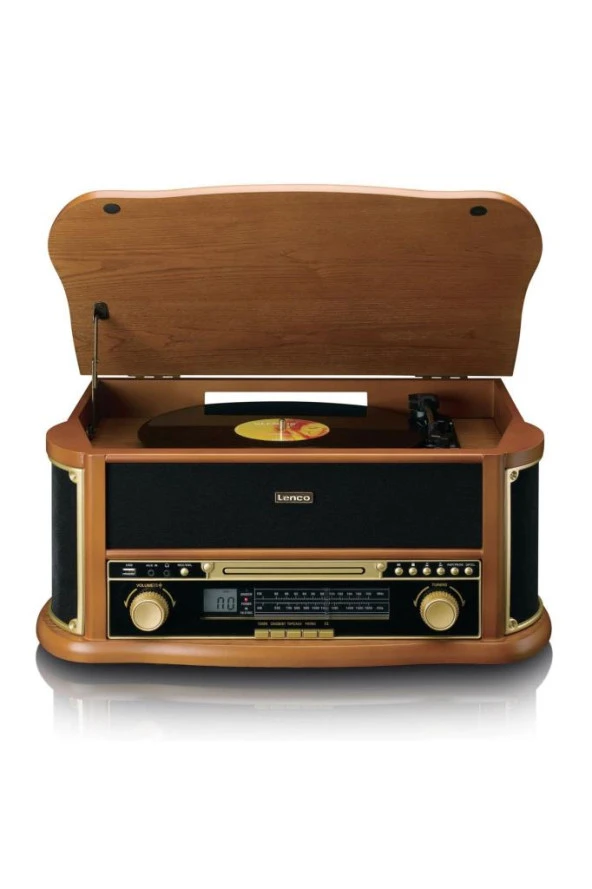 Lenco Classic Phono TCD-2551 Retro Pikap Bluetooth USB Radyo CD Kaset AHŞAP Plak Çalar - 3