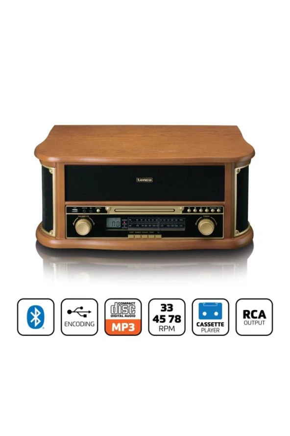 Lenco Classic Phono TCD-2551 Retro Pikap Bluetooth USB Radyo CD Kaset AHŞAP Plak Çalar - 4