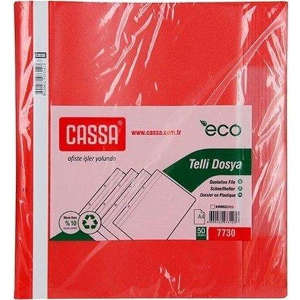 Cassa Telli Dosya Plastik Eco A4 50 Li Paket  Kırmızı Telli Dosya