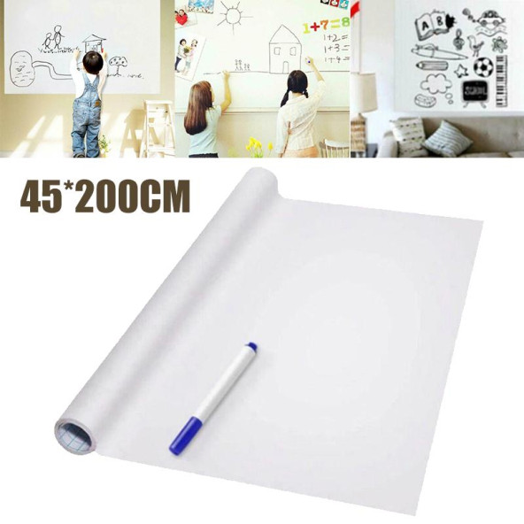 Beyaz Yazı Tahtası 45 X200 cm Duvara Yapışan Yapışkanlı Beyaz Yazı Tahtası Sticker Board - 1