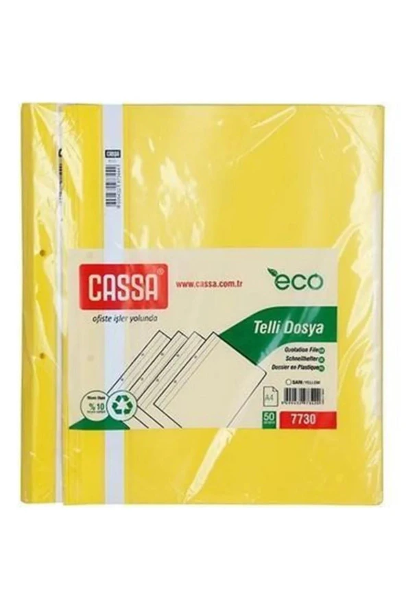 Cassa Telli Dosya Plastik Eco A4 50 Li Sarı Paket Telli Dosya