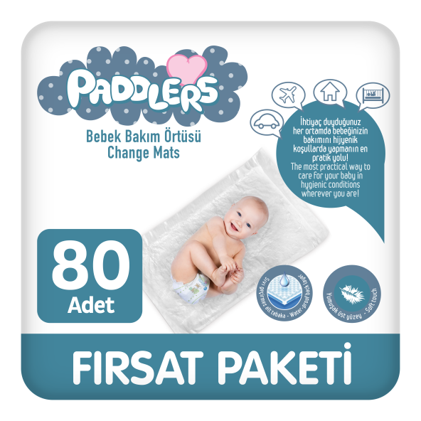 Paddlers 8x10 80 Adet Bebek Bakım Örtüsü (60X60 Boyutunda)