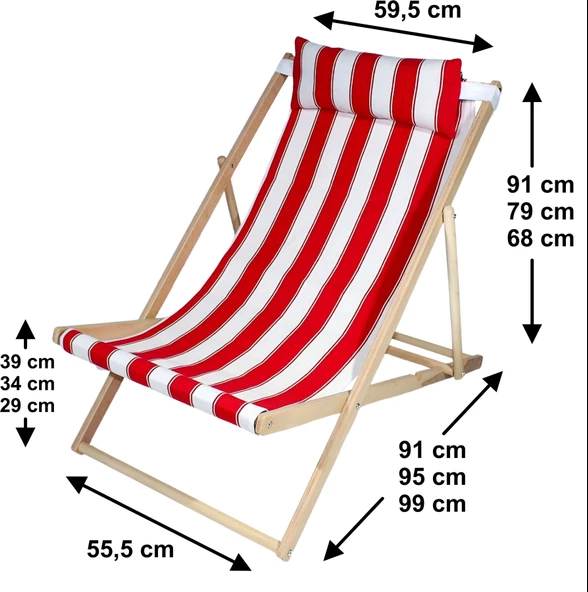 Ahşap Katlanır Şezlong Bahçe/balkon/teras/plaj 3 Kademe Ayarlı Balıkçı Tv Koltuğu Şezlong - Kırmızı - 5