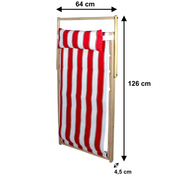 Ahşap Katlanır Şezlong Bahçe/balkon/teras/plaj 3 Kademe Ayarlı Balıkçı Tv Koltuğu Şezlong - Kırmızı - 6