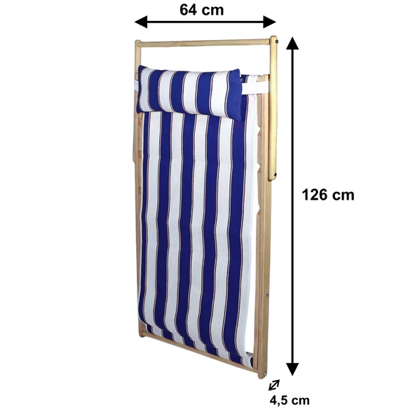 Ahşap Katlanır Şezlong Bahçe/balkon/teras/plaj 3 Kademe Ayarlı Balıkçı Tv Koltuğu Şezlong - Mavi - 6