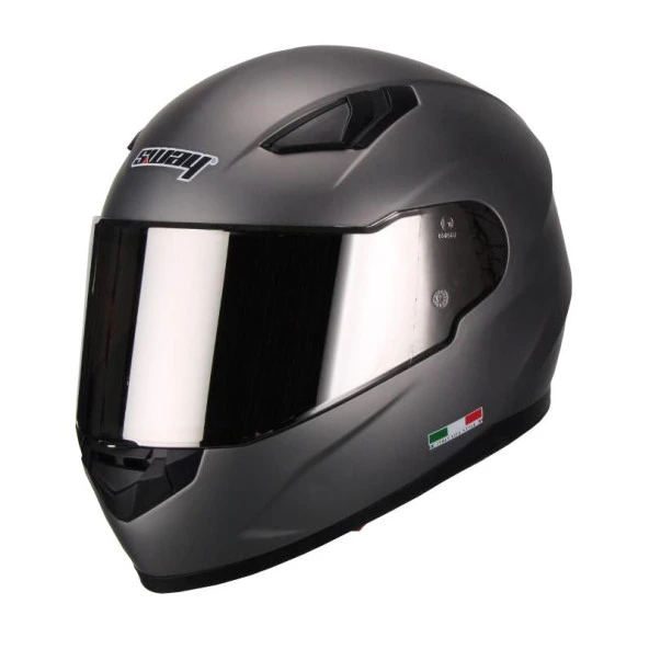 Sway Xbyc 816 Full Face Aynalı Vizör Kapalı Motosiklet Kaskı L Beden Mat Titanium Gri