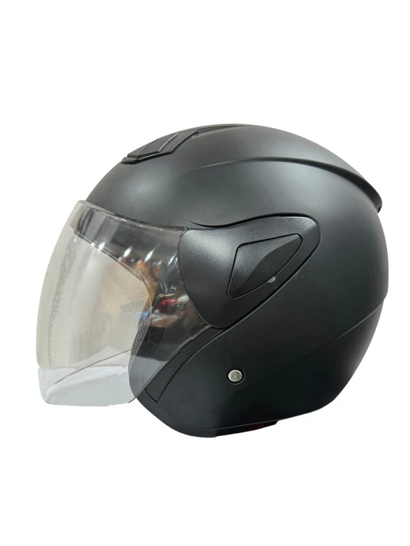 Sway Xbyc 633 Solıd Şeffaf Vizörlü Yarım Motosiklet Scooter Kaskı M Beden Siyah - 2