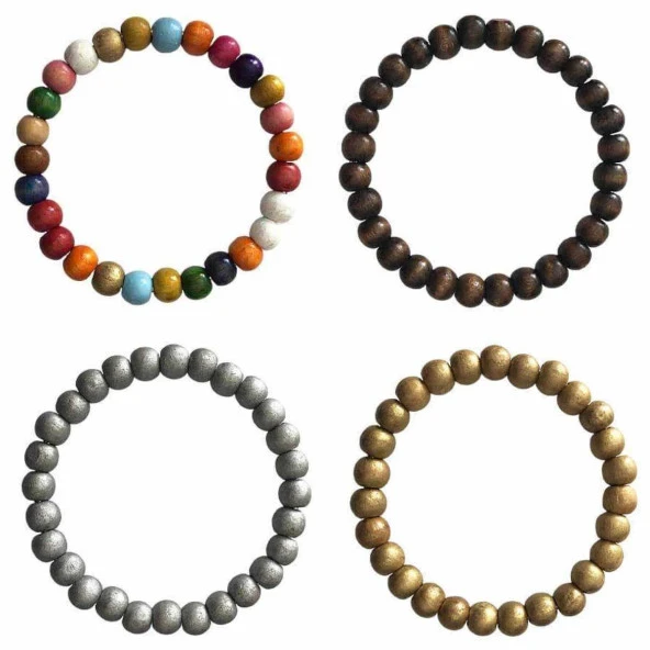 Ahşap Boncuklu Çanta Sapı İçi Metal Yuvarlak AT40