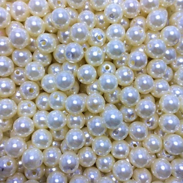 Delikli Tam Krem İnci Boncuk 14 Mm ( 100 Gr )