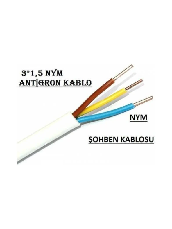 Koç 3x1.5 Nym Antigron Topraklı Kablo Tam Bakır Kablo Full Bakır Kablo=(30 Metre ürün görseli 1