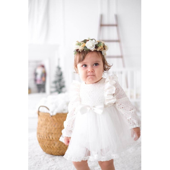 Kız Bebek Güpür Tül Etekli Prenses Elbise