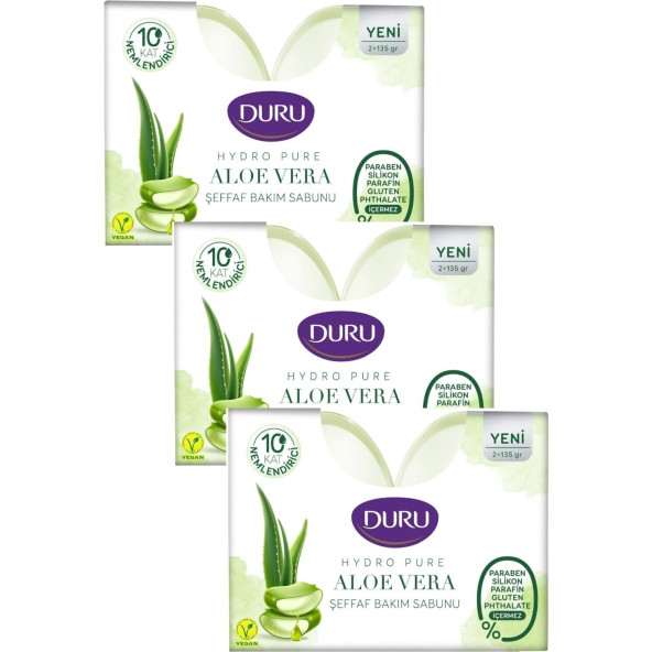 Duru Hydro Pure Aloe Vera Şeffaf Duş Bakım Sabunu 2 x 135 Gr x 3 Paket