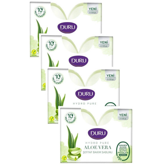 Duru Hydro Pure Aloe Vera Şeffaf Duş Bakım Sabunu 2 x 135 Gr x 4 Paket