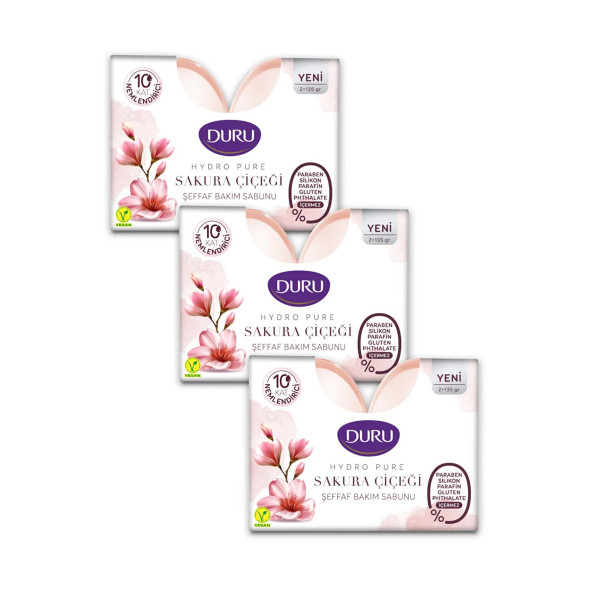 Duru Hydro Pure Sakura Çiçeği Şeffaf Bakım Sabunu 2 x 135 Gr x 3 Paket ürün görseli