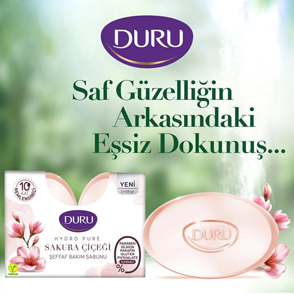 Duru Hydro Pure Sakura Çiçeği Şeffaf Bakım Sabunu 2 x 135 Gr x 3 Paket - Resim 3