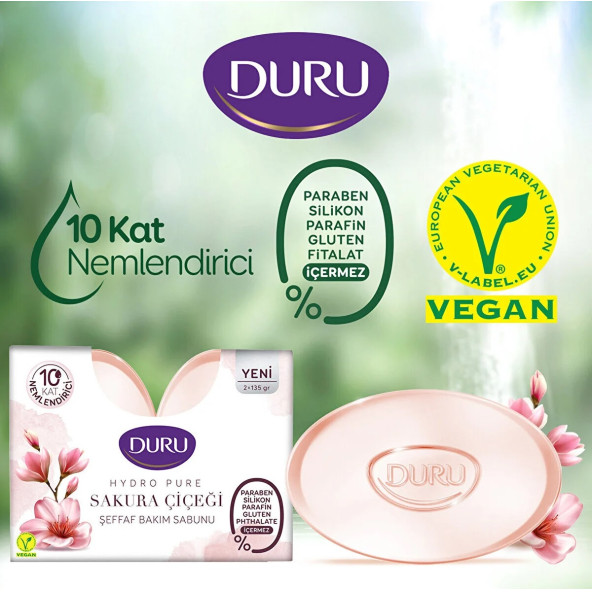 Duru Hydro Pure Sakura Çiçeği Şeffaf Bakım Sabunu 2 x 135 Gr x 3 Paket - Resim 4