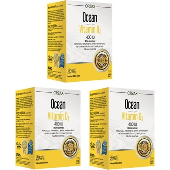 Ocean D Vitamini Desteği - Vitamin D3 400 Iu Sprey 20 ml X3 Adet