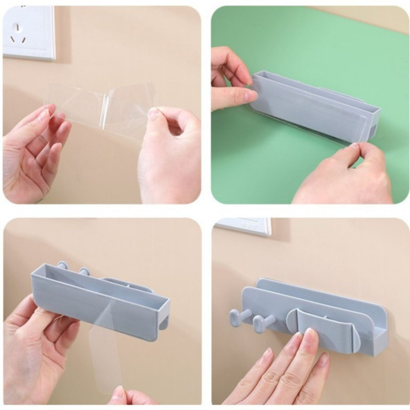 Duvar Tipi Telefon Şarj Standı, Yapışkanlı Duvar Tipi Kablo Düzenleyicili, Çok Amaçlı Telefon Standı - 3