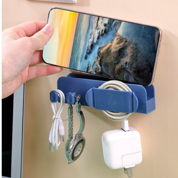 Duvar Tipi Telefon Şarj Standı, Yapışkanlı Duvar Tipi Kablo Düzenleyicili, Çok Amaçlı Telefon Standı - 7