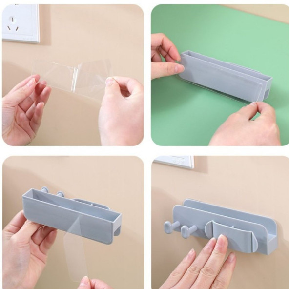 2 ADET -Duvar Tipi Telefon, Tablet Şarj Standı, Yapışkanlı Kablo Düzenleyici, Çok Amaçlı Stant - 3