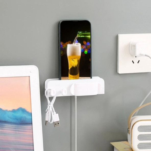 2 ADET -Duvar Tipi Telefon, Tablet Şarj Standı, Yapışkanlı Kablo Düzenleyici, Çok Amaçlı Stant - 6