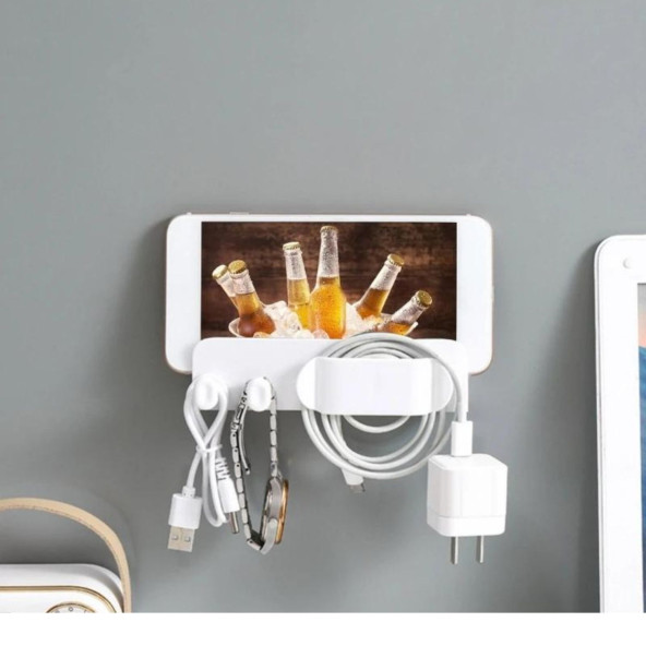 2 ADET -Duvar Tipi Telefon, Tablet Şarj Standı, Yapışkanlı Kablo Düzenleyici, Çok Amaçlı Stant - 7