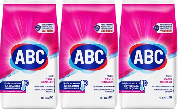 Abc Matik Toz Çamaşır Deterjanı 30Kg (3PK*10KG) Canlı Renkler (198 Yıkama)