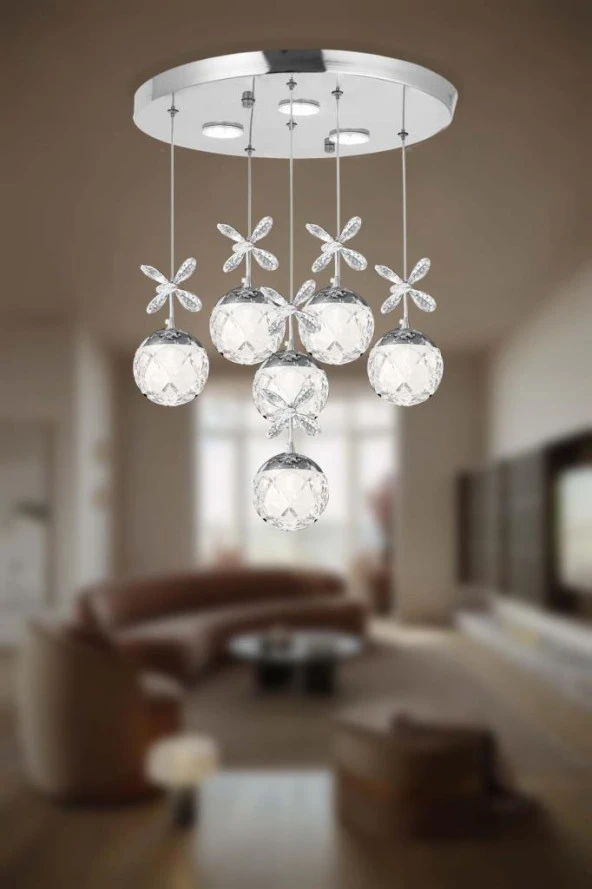 Eray Aydınlatma 2560-5+1 6 Li Krom Led Avize - 2