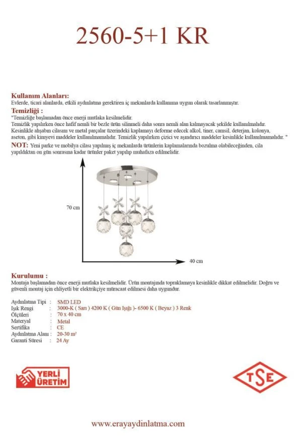 Eray Aydınlatma 2560-5+1 6 Li Krom Led Avize - 3