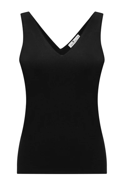 Peraluna RUBY TOP V Yaka İnce Askılı Yazlık Kadın Triko Atlet - Siyah - 8