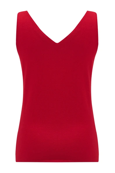 Peraluna RUBY TOP V Yaka İnce Askılı Yazlık Kadın Triko Atlet - Kırmızı - Resim 8