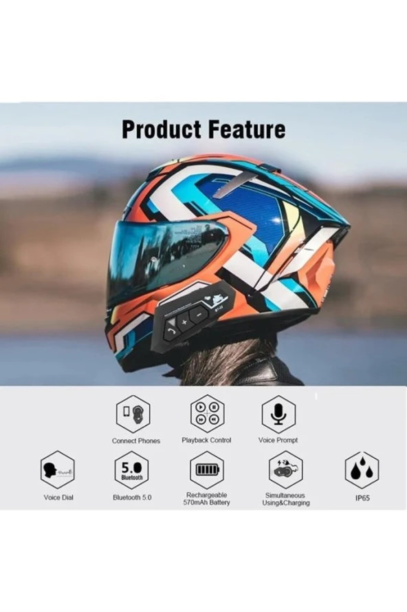 Torima  22B Bluetooth Motosiklet Kulaklığı Intercom Siyah Motorsiklet Kulaklık - Resim 2