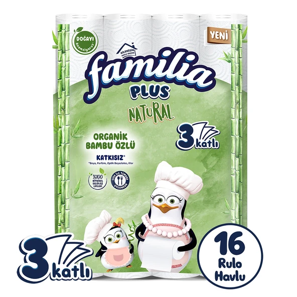 Familia Plus Natural Penguen Gofrajlı 16'lı Havlu Kağıdı