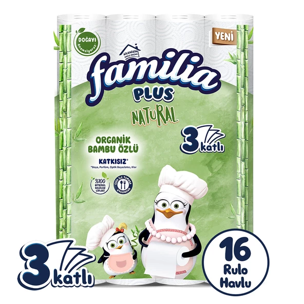 Familia Plus Natural Penguen Gofrajlı 16'lı Tuvalet Kağıdı