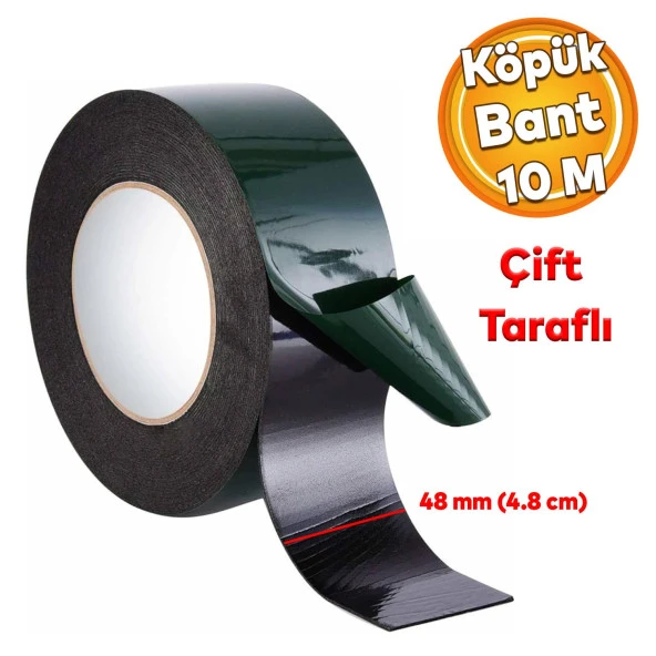 Çift Taraflı Güçlü Yapıştırıcı Yapıştırma Köpük Bant Eva Montaj Bandı Siyah 48 mm x 10 Metre