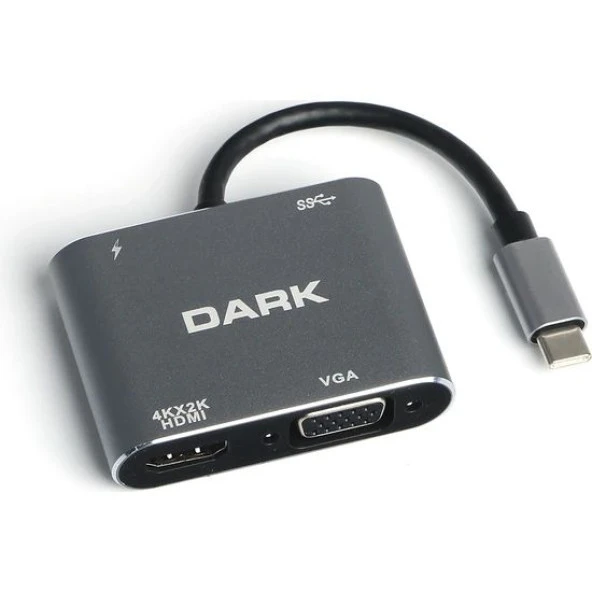 DARK DK-AC-U31XHDV USB Tip-C=>HDMI+VGA ÇEVİRİCİ (Giriş: Type-C => Çıkış: HDMI + VGA)