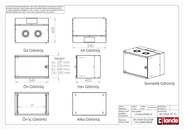 Lande Soho 7U Duvar Tipi Demonte 54x40 Kabinet - Resim 2